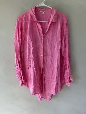 Sundry Women Collared Shirt Long Sleeve Button Up Blouse Pink Cotton 2 Large